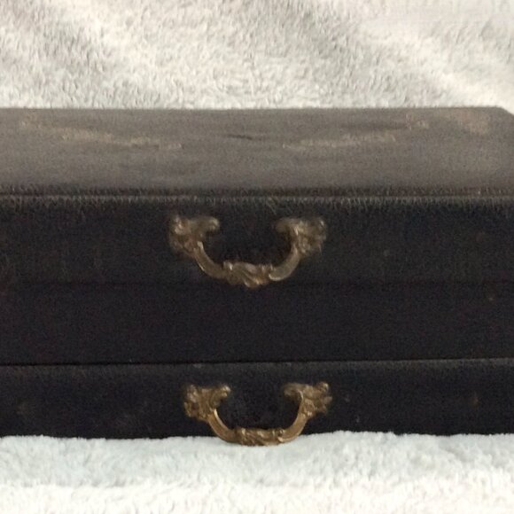 Antique Leather & Wood Victorian Jewelry Box w/Pull-Out Drawer & Mirror - Picture 6 of 11